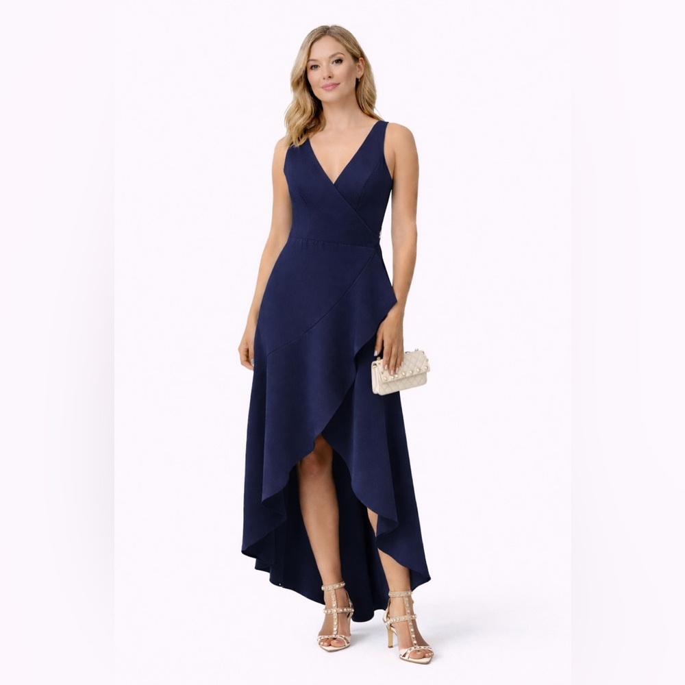 Monique Lhuillier Deep Blue Asymmetrical Wrap Dress